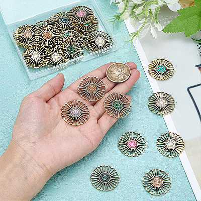 36Pcs 9 Colors Alloy Enamel Flower Chandelier Component Links FIND-PH0059-71-1