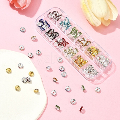 156Pcs 12 Styles Brass with Iron Rhinestone Spacer Beads FIND-FS0002-44-1
