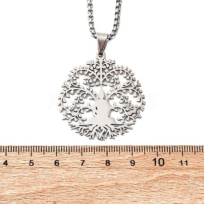 201 Stainless Steel Buddha Yoga Tree of Life Pendant Necklaces NJEW-S440-11P-1