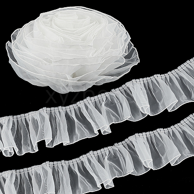 Polyester Pleated Lace Ribbon OCOR-WH0078-132B-1