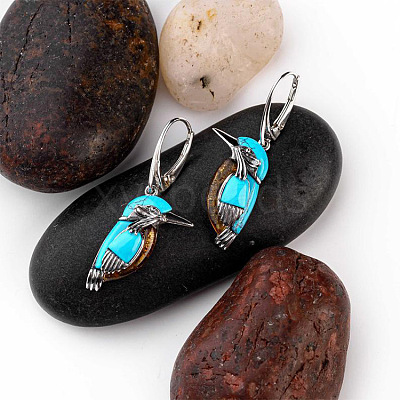 Bird Alloy & Synthetic Turquoise Leverback Earrings FS-WGA2685-01-1