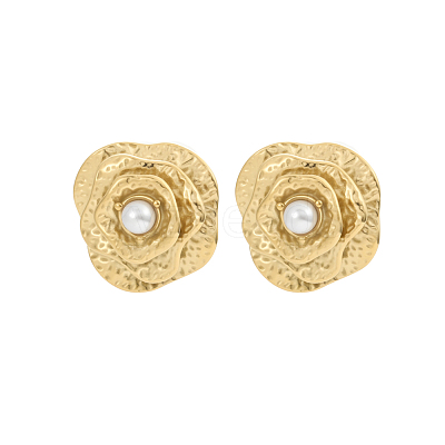 Flower 304 Stainless Steel Stud Earrings STAS-OY016-83G-1