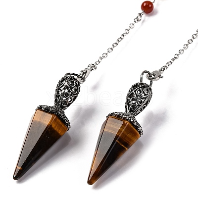 Natural Tiger Eye Pointed Hexagonal Cone Dowsing Pendulums G-Q184-03F-AS-1