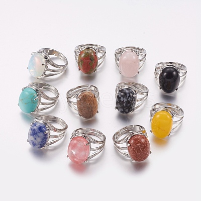 Natural & Synthetic Gemstone Wide Band Finger Rings RJEW-K224-A-1