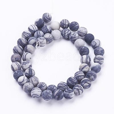 Natural Black Silk Stone/Netstone Beads Strands G-F520-57-8mm-1