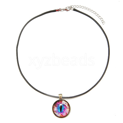 Alloy Glass Evil Eye Pendant Black Waxed Cord Necklaces FS-WG6E26E-03-1