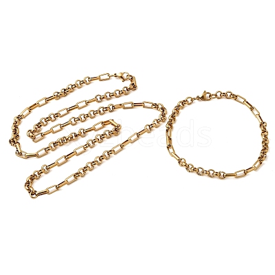 304 Stainless Steel Link Chain Bracelet & Necklace Jewelry Sets SJEW-L199-17G-1