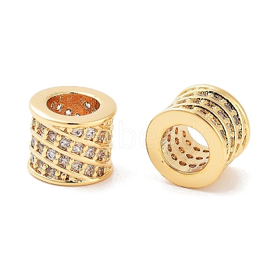Column Brass Micro Pave Clear Cubic Zirconia Beads KK-S394-05C-1