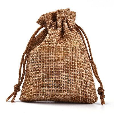 Polyester Imitation Burlap Packing Pouches Drawstring Bags ABAG-R005-9x7-22-1