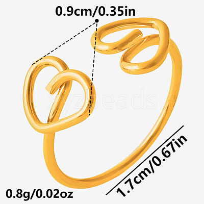Adjustable 304 Stainless Steel Heart Cuff Open Rings GG9585-2-1