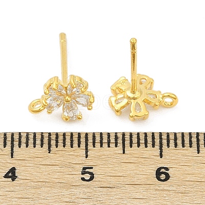 Brass Micro Pave Clear Cubic Zirconia Stud Earring Findings KK-Z099-02G-01-1