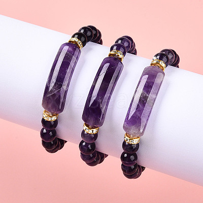 Natural Amethyst Beads Stretch Bracelets BJEW-T022-04G-1