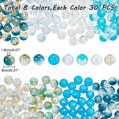 240Pcs 8 Style Crackle Transparent Glass Beads CCG-GO0001-01-1