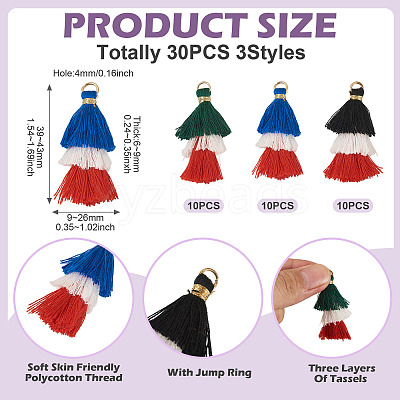 30Pcs 3 Styles Polycotton(Polyester Cotton) Tassel Pendant Decorations FIND-TA0009-07-1