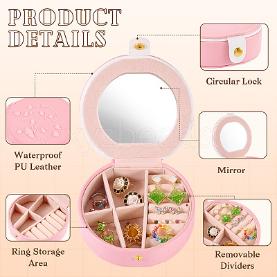 Round PU Leather & Plastic Jewelry Set Storage Box CON-TAC0014-06B-1