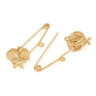Starfish & Shell Shape & Conch 304 Stainless Steel Safety Pins Brooch Findings SA-CBA098D-16J-G01-1