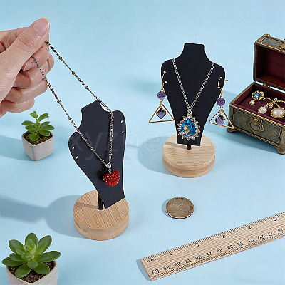 Bust Iron Jewelry Necklace Display Stands with Wooden Rond Base NDIS-WH0024-06B-1