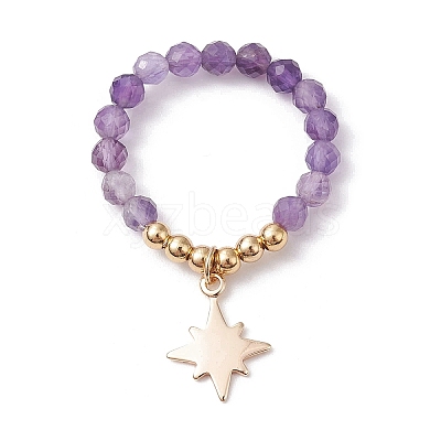 3Pcs 3 Style Natural Amethyst Beaded Stretch Rings Set RJEW-JR00647-01-1