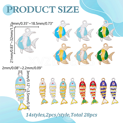 28Pcs 14 Styles Zinc Alloy Enamel Pendants ENAM-AR0001-96-1