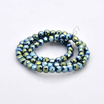 Full Green Plated Glass Faceted Flat Round Beads Strands EGLA-A033-4mm-FP02-1