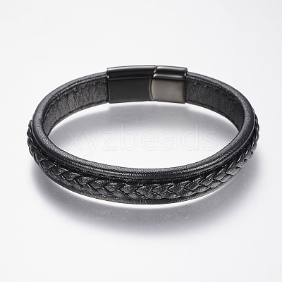 Braided Leather Cord Bracelets BJEW-H561-10C-1
