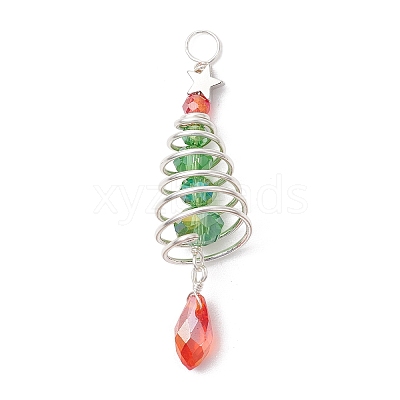 3Pcs 3 Colors Christmas Theme Copper Wired Glass Big Pendants PALLOY-JF02857-1
