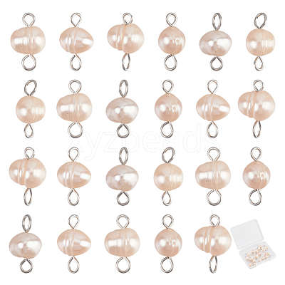 Natural Cultured Freshwater Pearl Potato Connector Charms PALLOY-SC00010-1