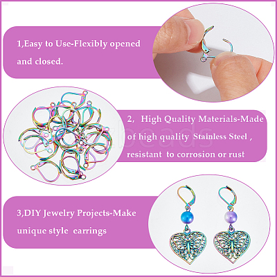 40Pcs 304 Stainless Steel Leverback Earring Findings STAS-SP0001-10RC-1