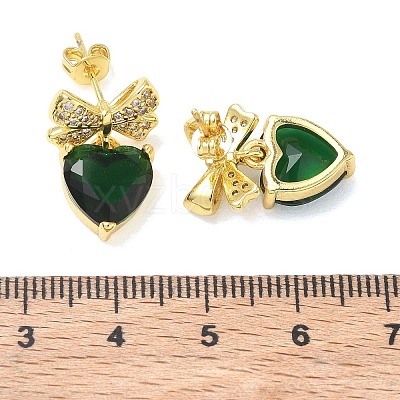 Brass Micro Pave Cubic Zirconia Stud Dangle Earrings for Women KK-CBA760A-05G-04-1