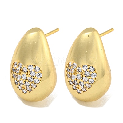 Rack Plating Brass Micro Pave Clear Cubic Zirconia Stud Earring EJEW-C102-29B-G-1