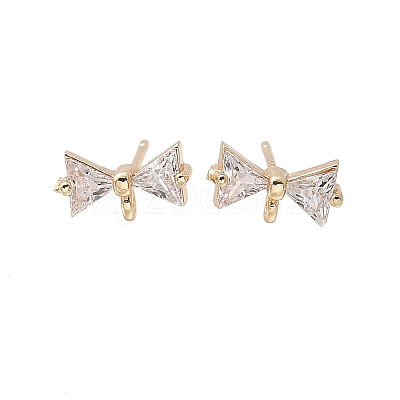 Brass Clear Cubic Zirconia Stud Earrings Finding for Women LS-KK-A244-13A-G-1