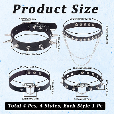 4Pcs 4 Styles Gothic Style Spiked Rivet Imitation Leather Chocker Necklaces NJEW-CL0001-19-1