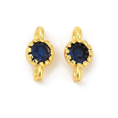 Brass Cubic Zirconia Flat Round Connector Charms KK-H204-02G-03-1
