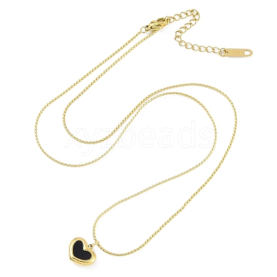 Ion Plating(IP) 304 Stainless Steel Black Enamel Boston Link Chains Heart Pendant Necklaces for Women NJEW-K276-13G-1