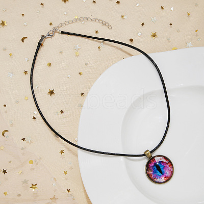 Alloy Glass Evil Eye Pendant Black Waxed Cord Necklaces FS-WG6E26E-03-1