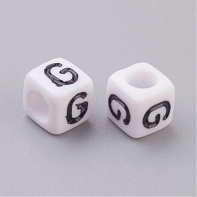 6MM Letter G Letter White Acrylic Cube Beads X-PL37C9308-G-1