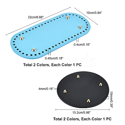 4Pcs 2 Style Flat Round & Oval PU Leather Knitting Crochet Bags Nail Bottom Shaper Pad DIY-PH0003-56-1
