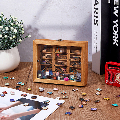 Wood Bookshelf with Acrylic Books Mini Model DJEW-WH0015-148-1