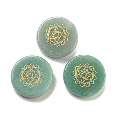 Natural Green Aventurine Flat Round with Chakra Sign Figurines Display Decorations DJEW-K025-01C-1