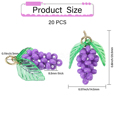 20Pcs 5 Styles Glass Seed Beaded Grape Pendants PALLOY-CA00022-1
