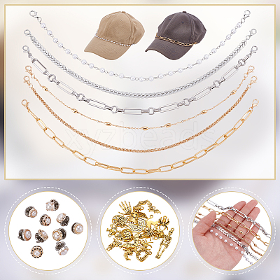 8Pcs Alloy & Plastic Imitation Pearl Hat Chains FIND-ME0003-41-1