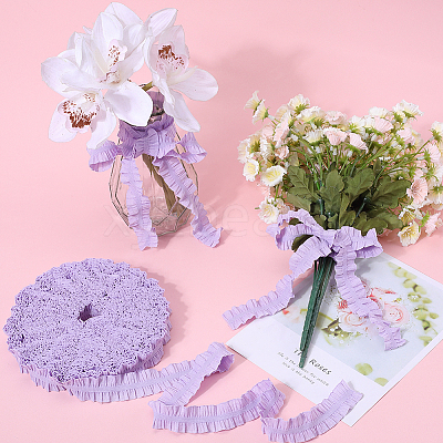 20 Yards Ruffled Polyester Elastic Lace Trim EW-WH0018-01B-1