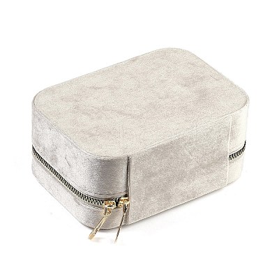 Italian Velvet Double Layers Jewelry Set Storage Zipper Boxes with Mirror Inside CON-G023-09A-1