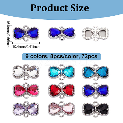 72Pcs 9 Colors Zinc Alloy Rhinestone Connector Charms FIND-GA0007-93-1