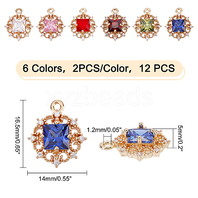 12Pcs 6 Color Rack Plating Brass Micro Pave Clear Cubic Zirconia Pendants KK-GA0001-08-RS-1