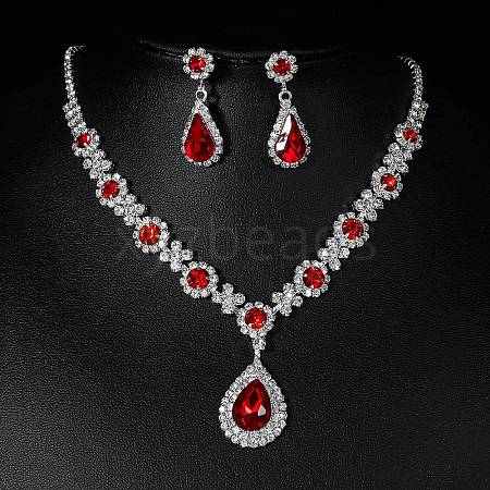 Teardrop Alloy Rhinestone Necklaces & Stud Earring Sets for Women SJEW-U001-01P-03-1