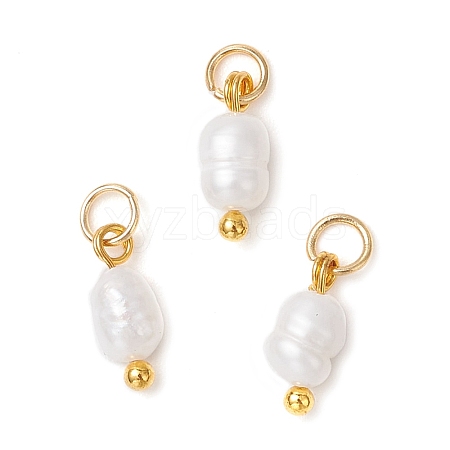 Natural Cultured Freshwater Pearl Potato Charms with Brass Jump Rings PALLOY-JF04176-01-1