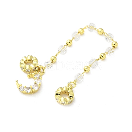 Brass Clear Cubic Zirconia Chain Moon European Safety Chain Charms KK-A236-04G-1