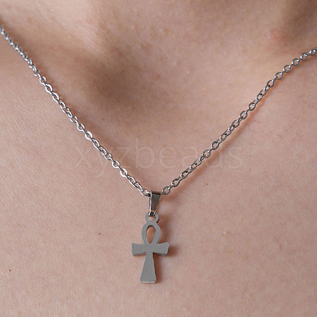 201 Stainless Steel Ankh Cross Pendant Necklace NJEW-OY001-01-1
