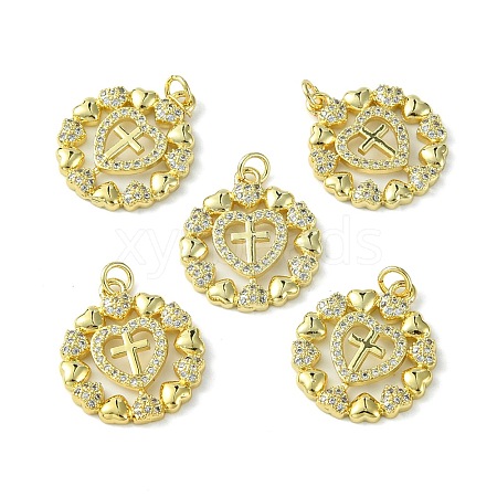 Rack Plating Brass Micro Pave Cubic Zirconia Pendants KK-K332-14G-1